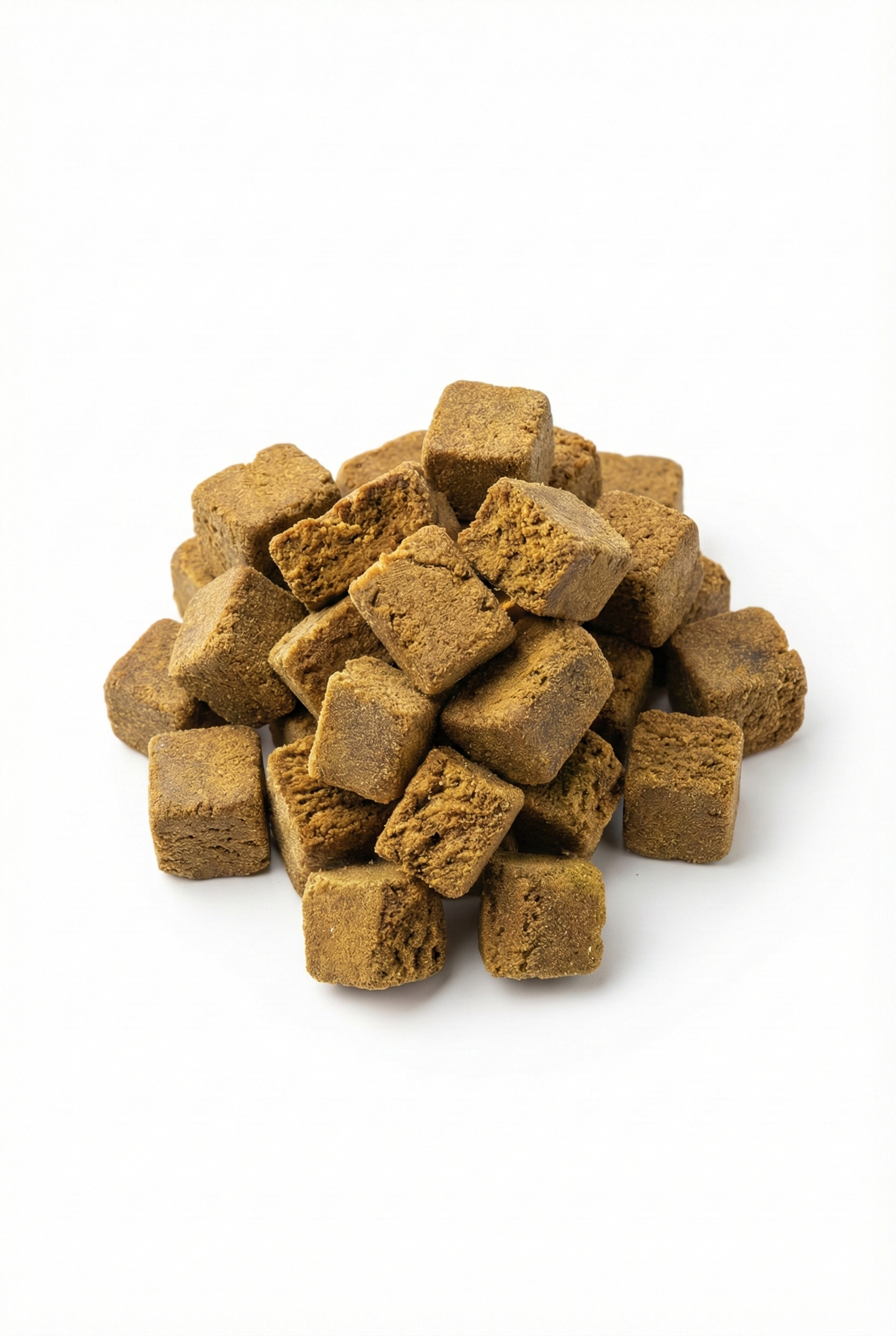 Tas de cubes de résine Cold Press à la texture compacte et poudreuse obtenue par pression à froid.