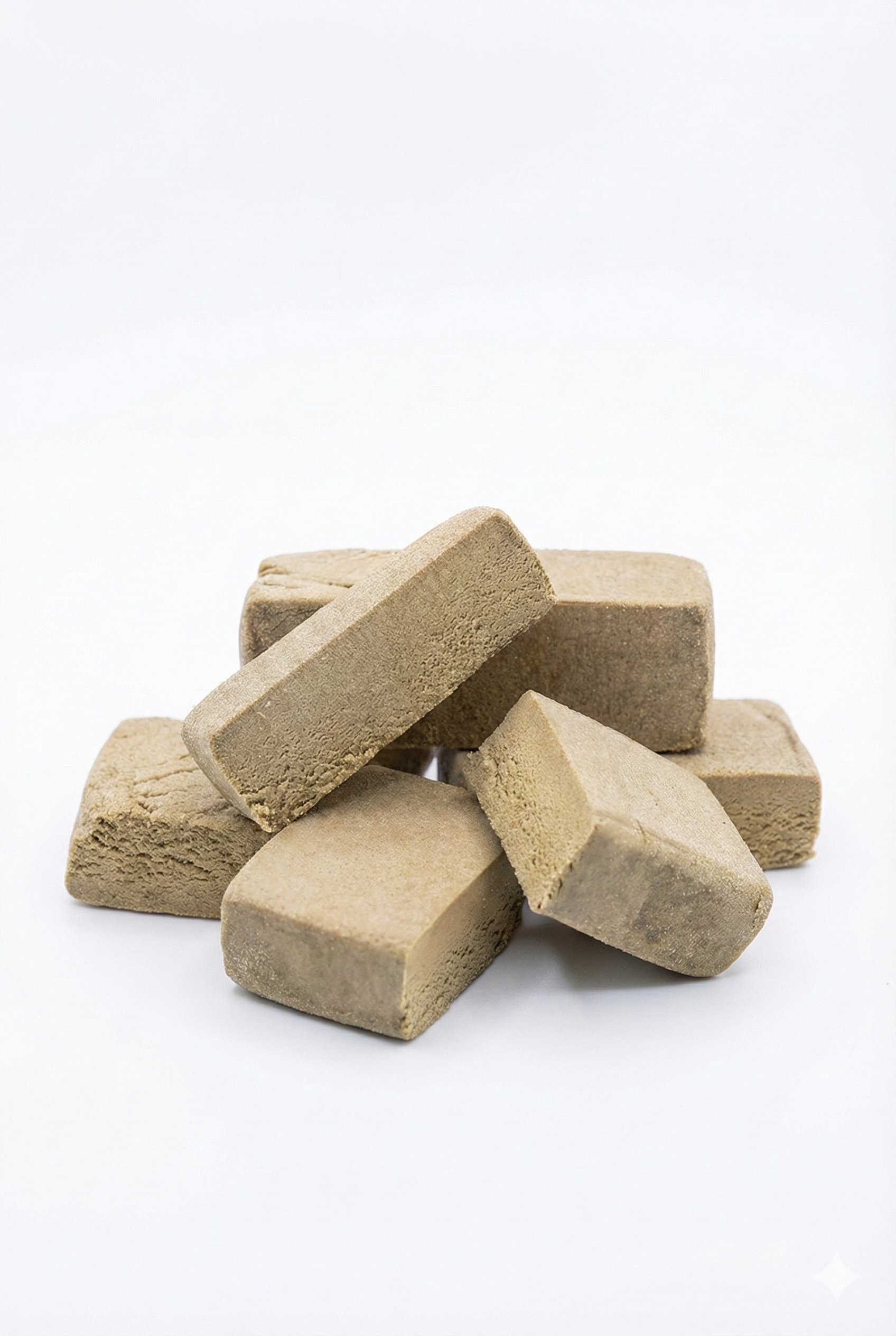 Empilement de blocs de résine Glacial Touch à la texture lisse et à la couleur beige type pollen compacté.